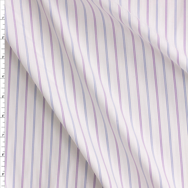 Purple And Blue Vertical Double Stripes On White Fine Italian Shirting #28680 Fabric By The Yard