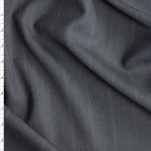 Red And Grey Fine Pinstripe On Charcoal Italian Wool Suiting #28797 Fabric By The Yard
