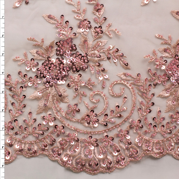 Dust Rose Beaded Bridal Lace #28858 Fabric By The Yard
