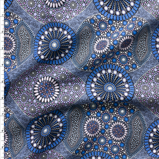 Wild Bush Banana and Tomato Blue Australian Aboriginal Print Rayon Challis #29143 Fabric By The Yard