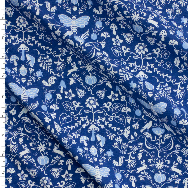 Garden Kingdom Blue Stretch Organic Cotton Jersey #29162 Fabric By The Yard