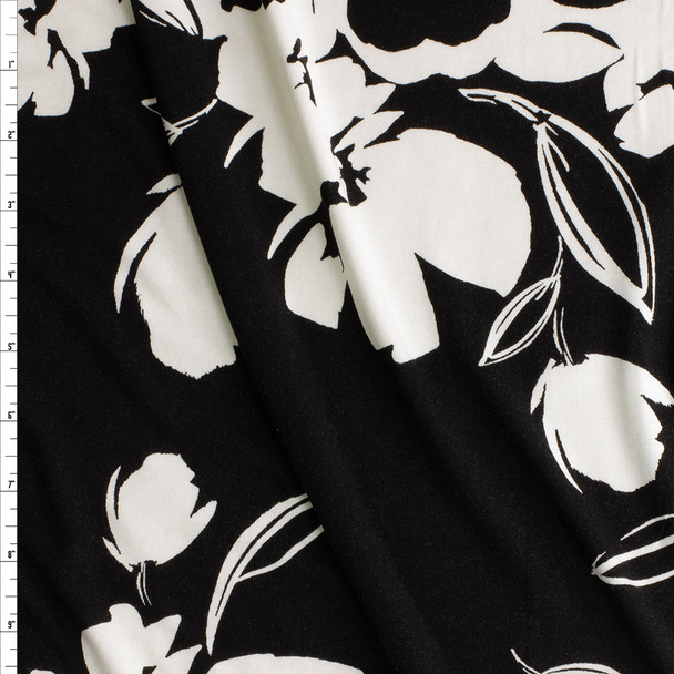 Black and White Large Two Tone Floral Italian Rayon/Spandex Jersey Knit #29527 Fabric By The Yard