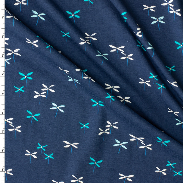 Everlasting Flutter Buds Navy Stretch Cotton Jersey Knit from Art Gallery Fabrics #30210 Fabric By The Yard