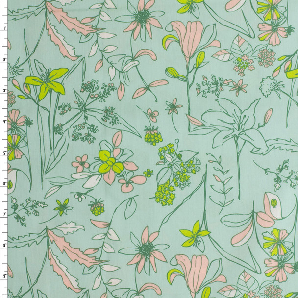 Signature Floral Aqua Cotton Poplin from Art Gallery Fabrics #30247 Fabric By The Yard