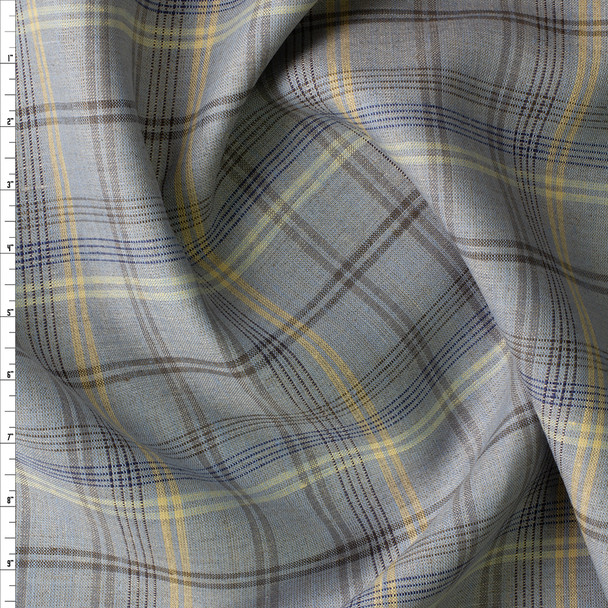 Sky, Ivory, and Grey Plaid Linen #30280 Fabric By The Yard