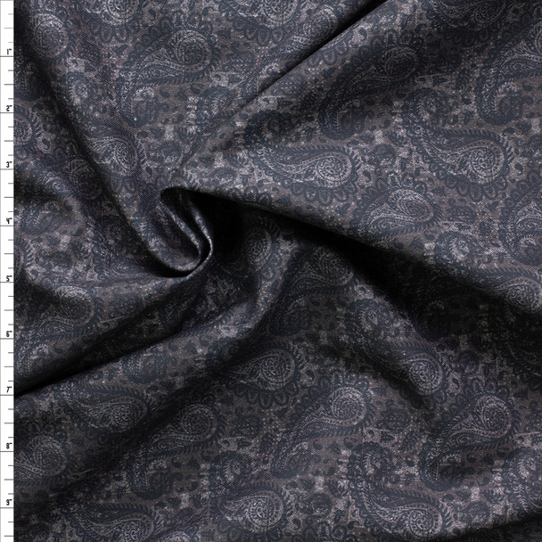 Charcoal Paisley Brushed Cotton Herringbone Twill #30307 Fabric By The Yard