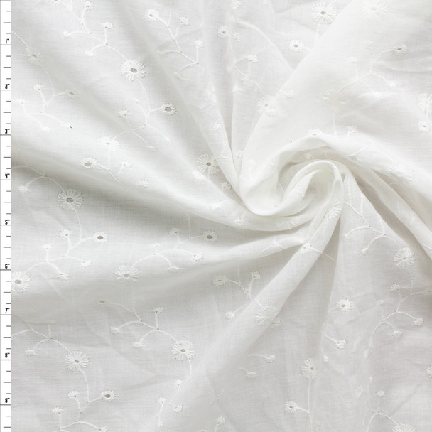 White Mini Waving Floral Designer Cotton Eyelet #30308 Fabric By The Yard
