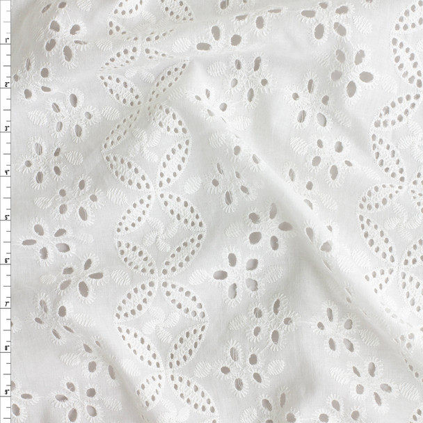 White Vertical Floral Designer Cotton Eyelet #30311 Fabric By The Yard