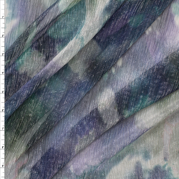 Navy, Sage, Tan, and Plum Abstract Sparkle Crinkle Mesh #30355 Fabric By The Yard
