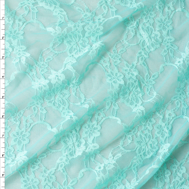 Aqua Floral Stretch Lace #30410 Fabric By The Yard