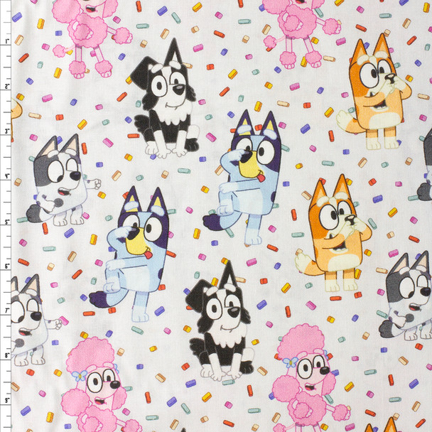Bluey and Friends Sprinkle Quilter’s Cotton from Maywood Studio #30470 Fabric By The Yard