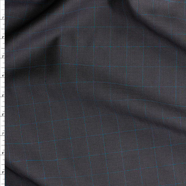 Blue on Charcoal Glen Plaid Wool Suiting #30491 Fabric By The Yard Blue on Charcoal Glen Plaid Wool Suiting #30491 Fabric By The Yard
