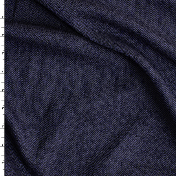 Navy Herringbone Brushed Wool Suiting #30504 Fabric By The Yard