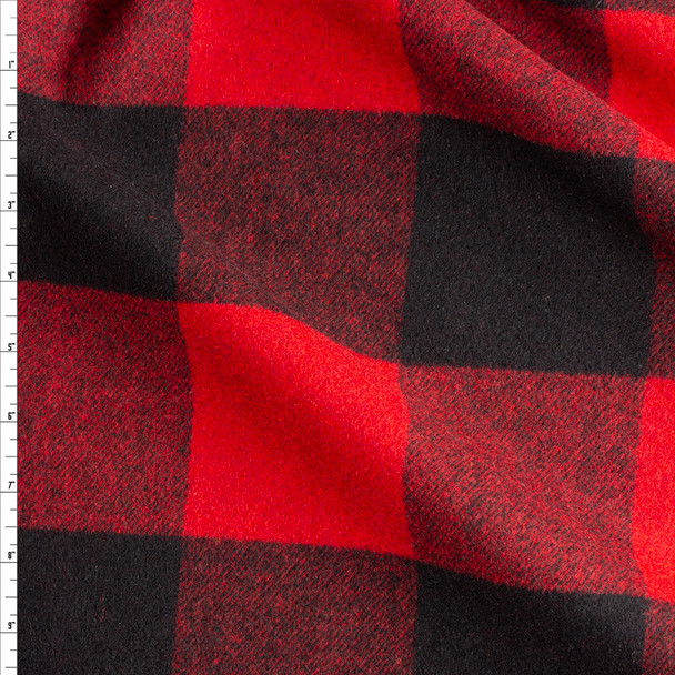 Red and Black 4” Buffalo Plaid Wool Coating #30529 Fabric By The Yard