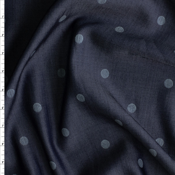 Shadow Polka Dots on Indigo Designer Tencel Denim #30553 Fabric By The Yard