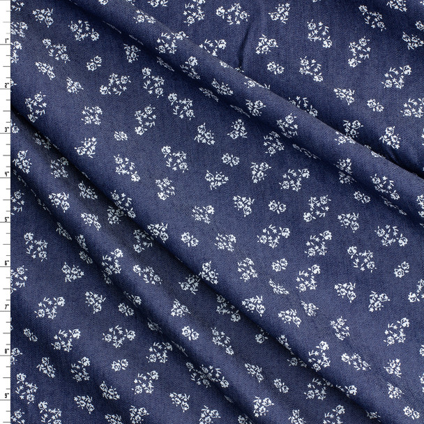 Micro Floral Clusters on Indigo Chambray Print #30581 Fabric By The Yard