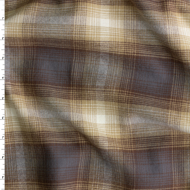 Grey, Brown, and Tan Plaid Designer Cotton Flannel #30614 Fabric By The Yard