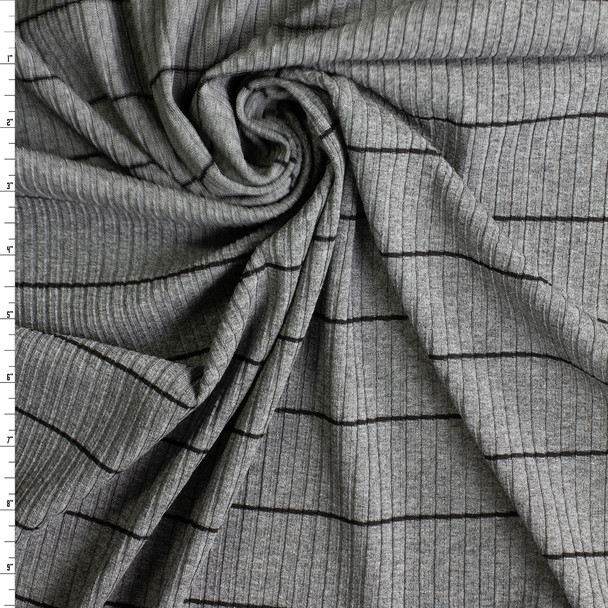 Black Horizontal Pinstripe on Charcoal Designer Rib Knit #30640 Fabric By The Yard Black Horizontal Pinstripe on Charcoal Designer Rib Knit #30640 Fabric By The Yard