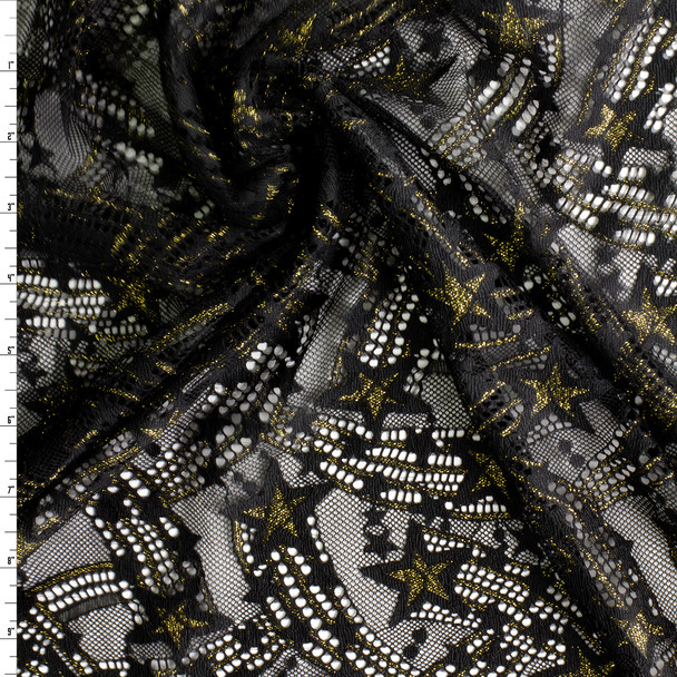 Metallic Gold and Black Shooting Stars Stretch Lace #30656 Fabric By The Yard Metallic Gold and Black Shooting Stars Stretch Lace #30656 Fabric By The Yard