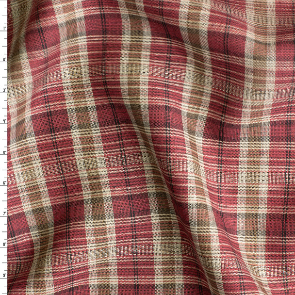 Scarlet, Brown, and Tan Plaid Linen #30732 Fabric By The Yard Scarlet, Brown, and Tan Plaid Linen #30732 Fabric By The Yard
