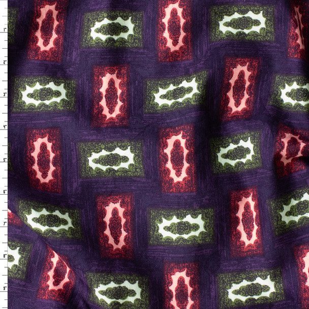 Burgundy and Olive Tiles on Plum Japanese Printed Cotton Jaquard #30854 Fabric By The Yard
