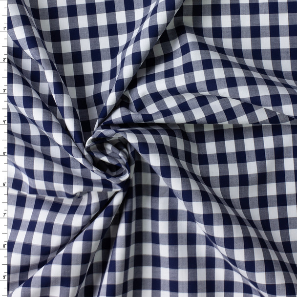Navy and White Gingham Japanese Fine Cotton Poplin #30871 Fabric By The Yard