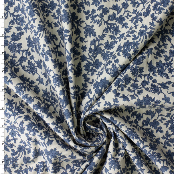 Charcoal Mini Floral on Ivory Hokkoh Japanese Pinwhale Corduroy #30879 Fabric By The Yard