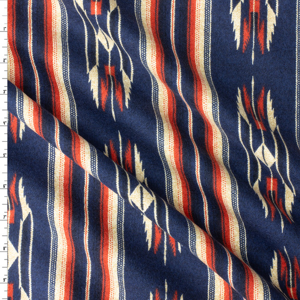 Navy, Red, and Tan Southwestern Vertical Stripe Hokkoh Japanese Cotton Flannel #30884 Fabric By The Yard