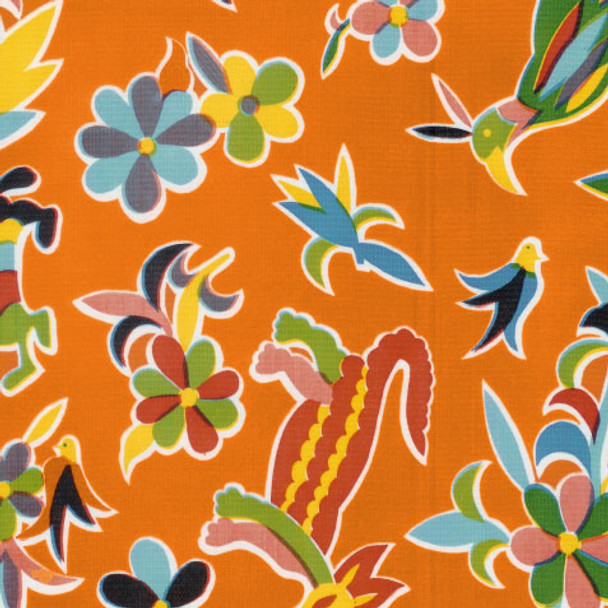 "Aztec" Tangerine Orange Oilcloth