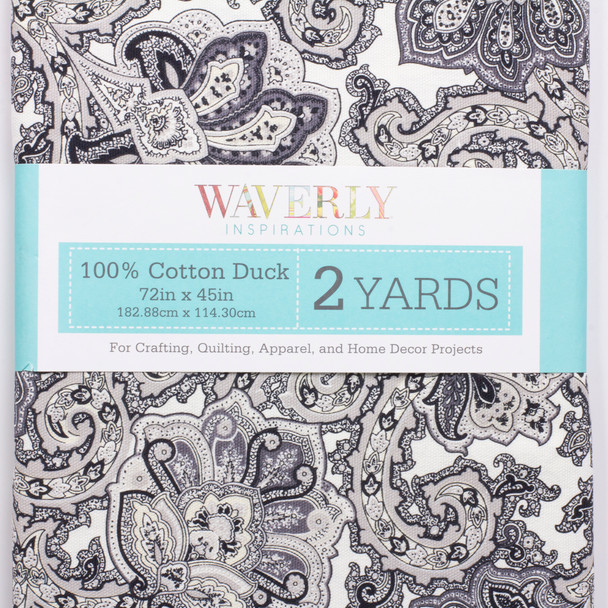 Waverly Cotton Duck Precut – Navy on White Scrollwork – 2 Yards Fabric By The Yard