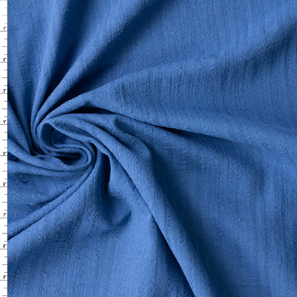 Denim Blue Vertical Textured Stripe Cotton Gauze #30992 Fabric By The Yard