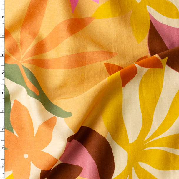Golden Peach Abstract Floral Cotton/Silk Lawn #31020 Fabric By The Yard