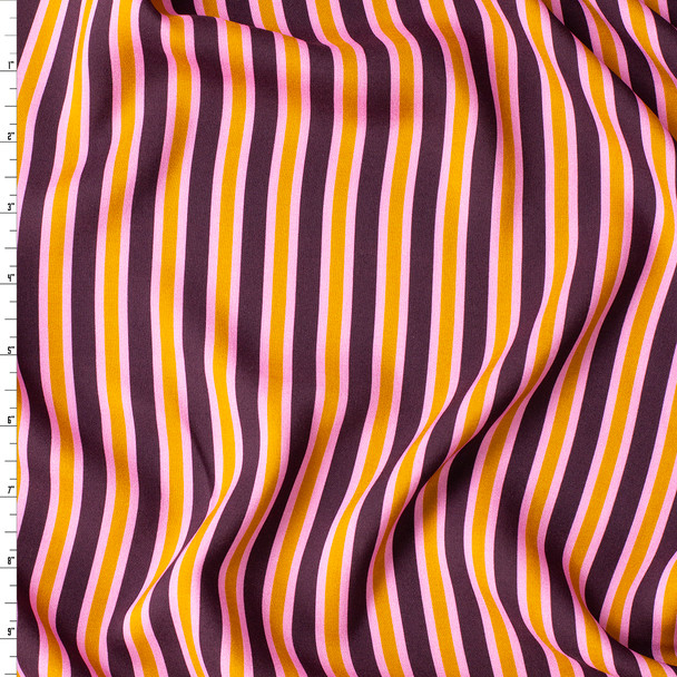 Plum Pink Vertical Retro Stripe Rayon Challis #31030 Fabric By The Yard