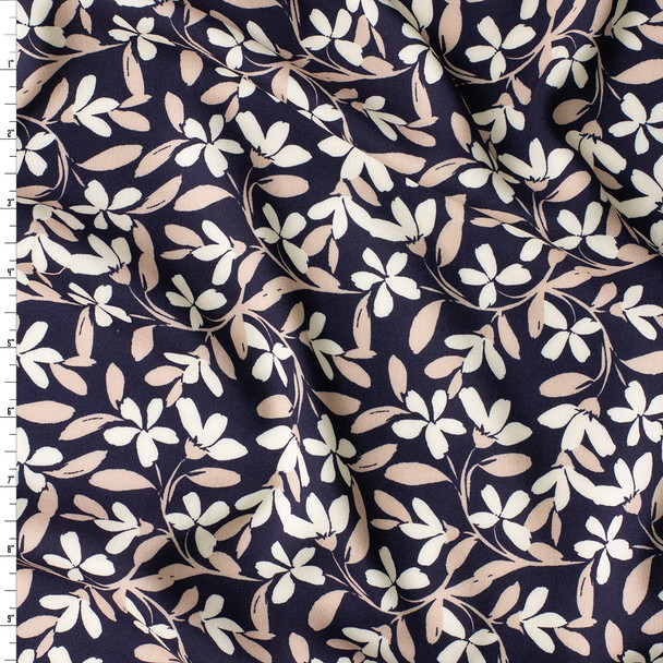 Black Cream Vine Floral Rayon Challis #31041 Fabric By The Yard