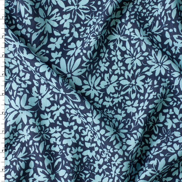 Teal Shadow Floral Rayon Crepe De Chine #31050 Fabric By The Yard