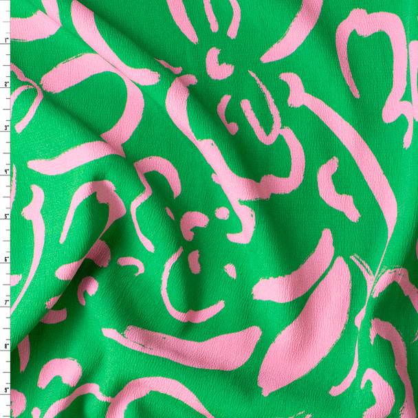 Lime Pink Abstract Petals Rayon Crepe De Chine #31055 Fabric By The Yard