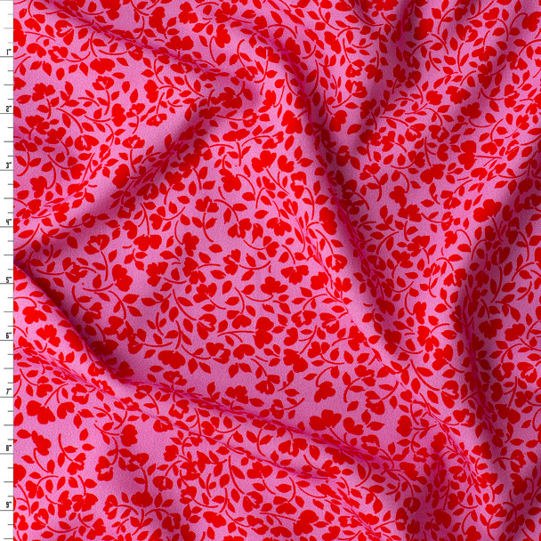 Pink Red Mini Vine Floral Rayon Challis #31065 Fabric By The Yard