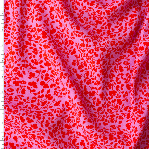 Pink Red Mini Vine Floral Rayon Crepe De Chine #31066 Fabric By The Yard