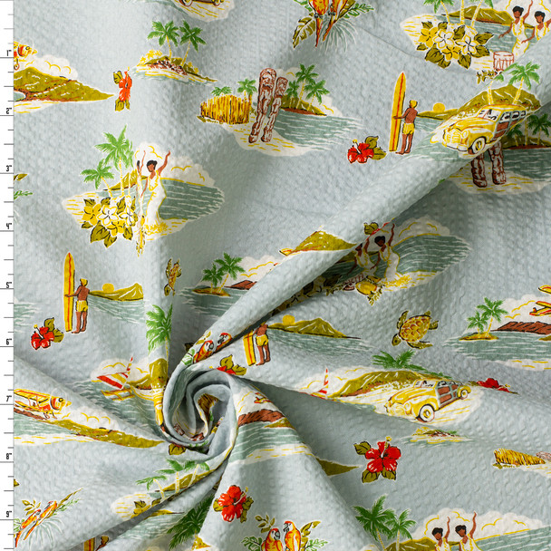 Beach Surfers and Sunsets Japanese Cotton Plissé from Robert Kaufman #31202 Fabric By The Yard