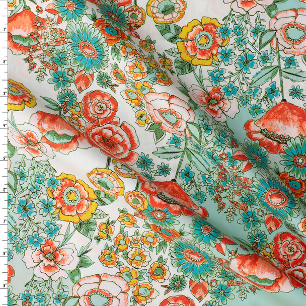 Wild Bloom Aqua Floral Cotton Poplin from Art Gallery Fabrics #31264 Fabric By The Yard