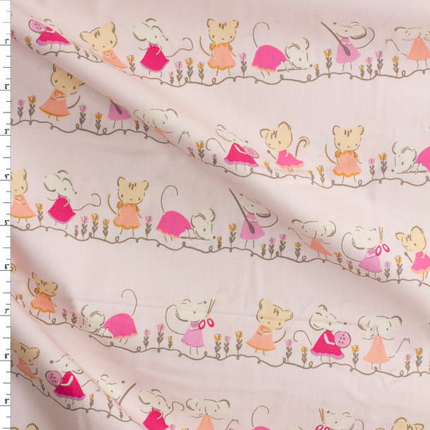 Tails & Threads Minikin Friends Blush Cotton Poplin from Art Gallery Fabrics #31260 Fabric By The Yard