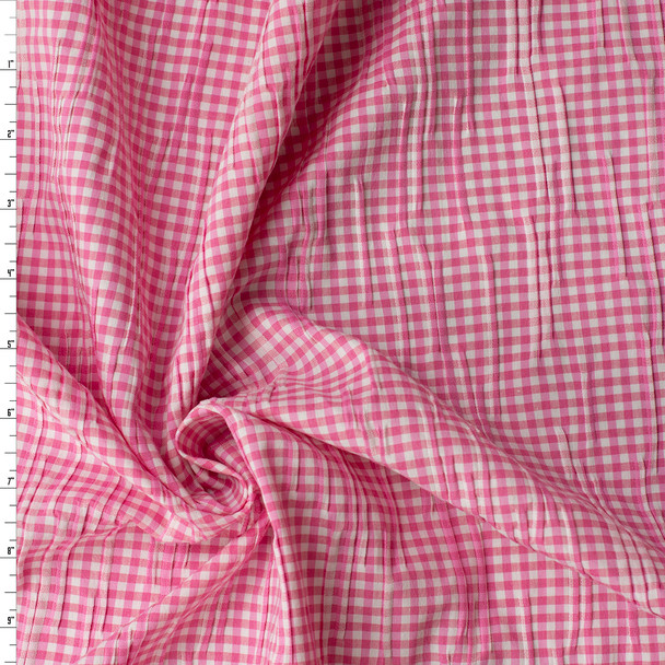 Pink Gingham Stretch Pleated Cotton #31282 Fabric By The Yard