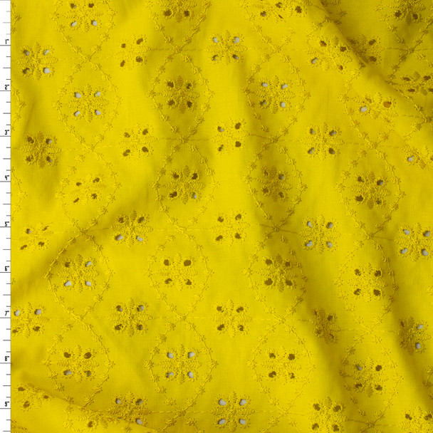 Bright Yellow Floral Cotton Eyelet #31285 Fabric By The Yard
