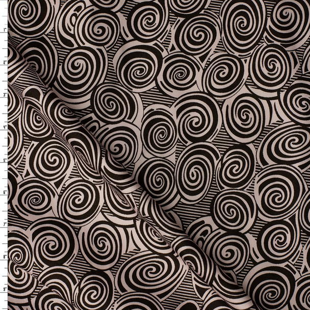 Blush and Brown Swirl Stretch Cotton Sateen #31308 Fabric By The Yard