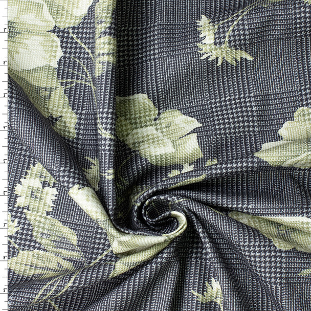 Ivory Floral Conservatory Plaid Cotton Bull Denim #31312 Fabric By The Yard