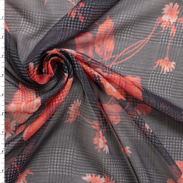 Red Floral Conservatory Plaid Polyester Chiffon #31319 Fabric By The Yard