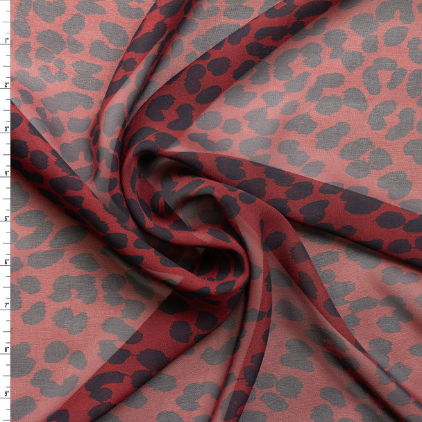 Black on Wine Leopard Silk Chiffon #31324 Fabric By The Yard
