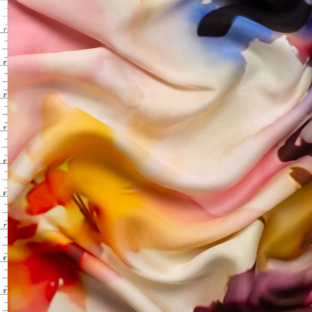 Large Watercolor Floral on Ivory Rayon Sateen #31332 Fabric By The Yard