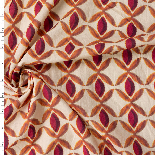 Rust on Ivory Geo Cotton Lawn #31382 Fabric By The Yard