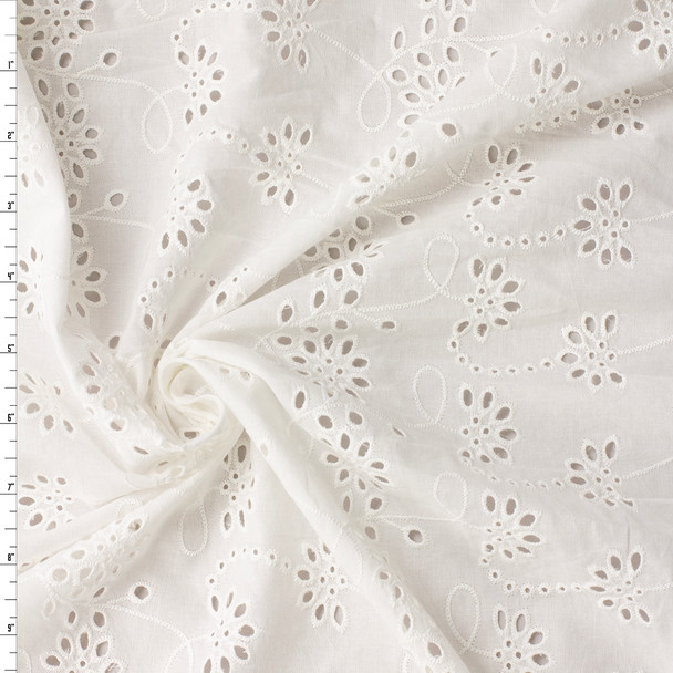 White Scrolling Vine Floral Cotton Eyelet #31402 Fabric By The Yard